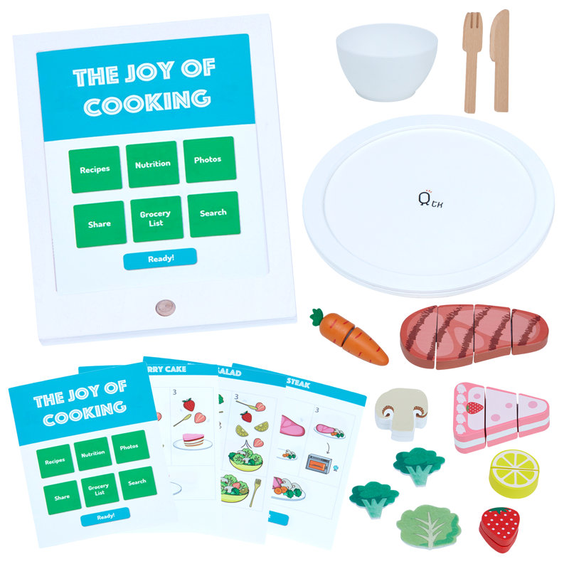 Teamson Kids Wooden Pretend Play Recipe Meal Food Set