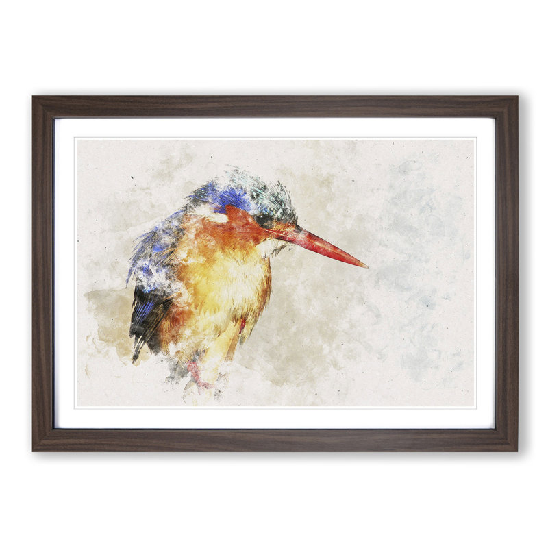 Exquisite Kingfisher Bird - Picture Frame Painting Print, Walnut Framed, 40cm H x 60cm W x 2cm D