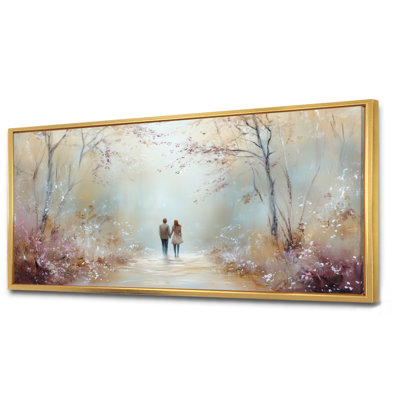 «Purple Brown Couple Walking Down Forest Pathway I», art mural sur toile romantique romantique, reproduction encadrée moderne