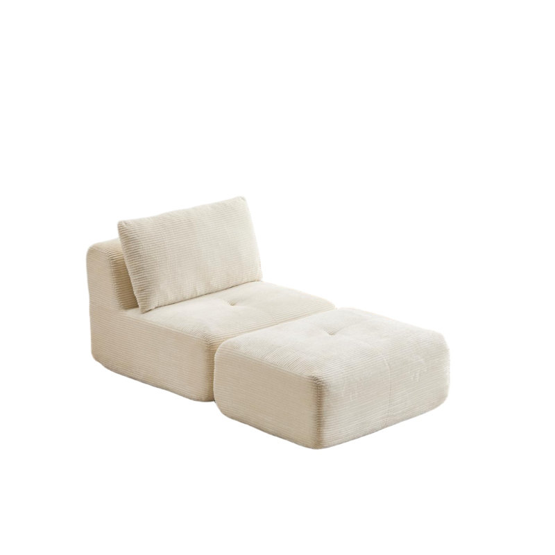 Chaise longue simple moderne en velours côtelé beige avec mousse à mémoire de forme