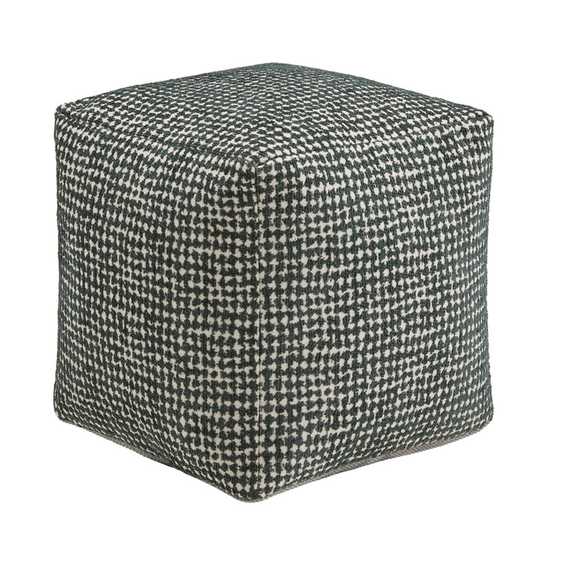 Doniphan Upholstered Square Pouf Ottoman, Dark Green Graphic Print