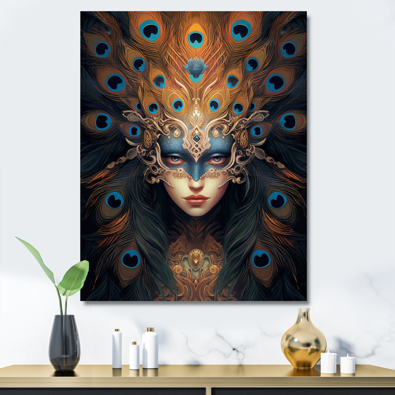 " Peacock Feather Mysterious Goddess I ", Wrapped Canvas, 44" H x 34" W x 1.5" D