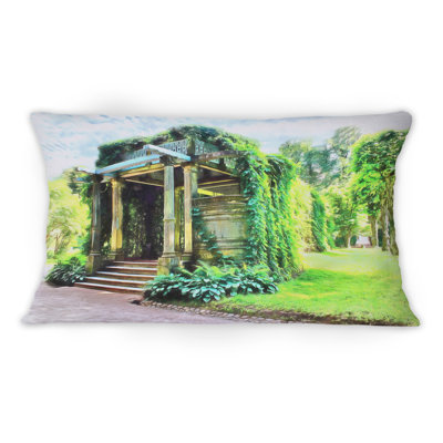 Pergola Overgrown With Green - Vintage Printed Throw Pillow 1