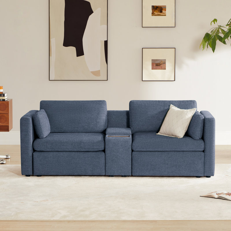 Winfree 2- Piece Upholstered Sofa With Console, Blue