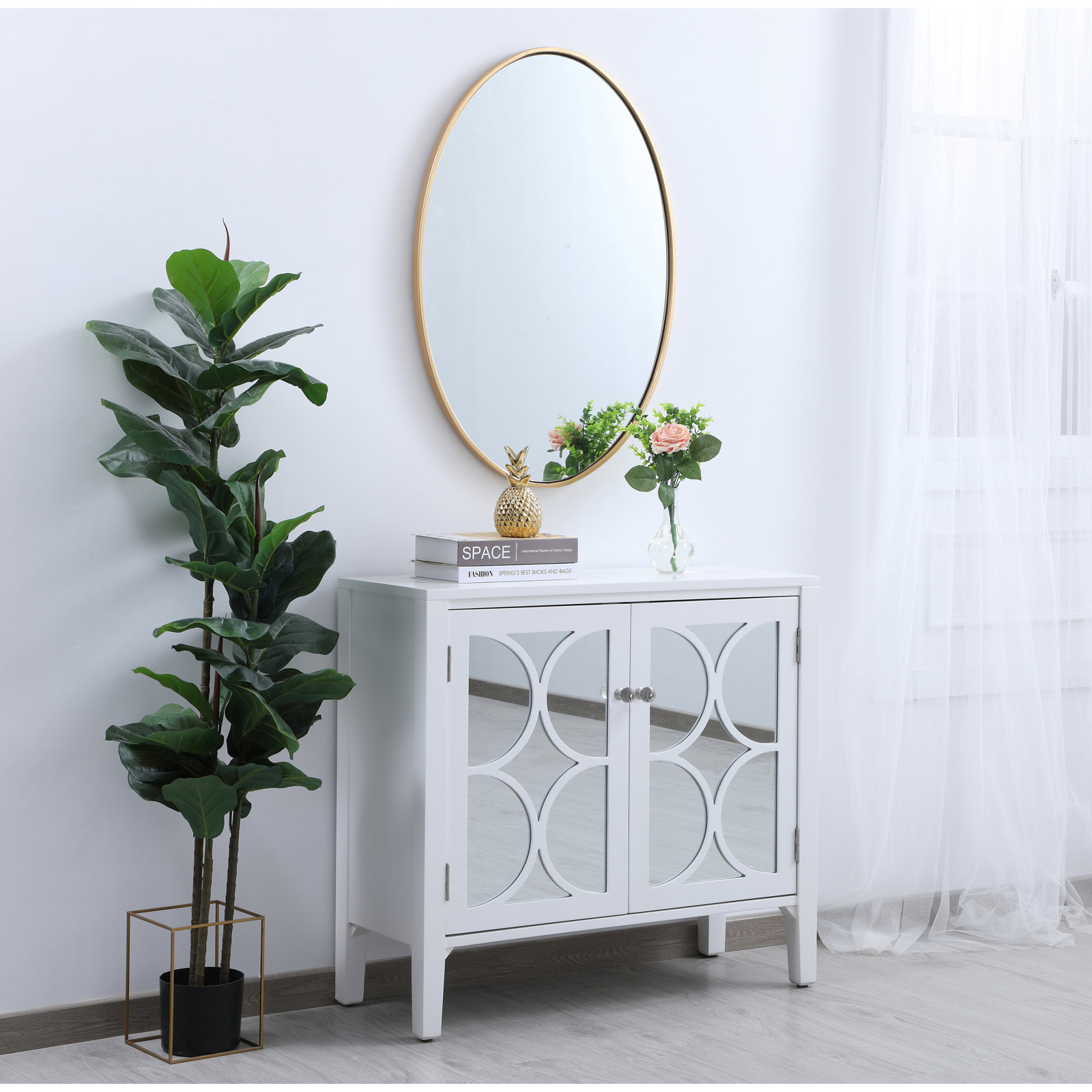 Sabine Accent Mirror, 24" H x 34" W, Brass