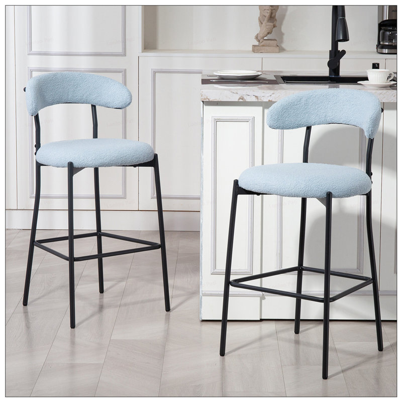 26Inch Teddy Fabric Counter Height Bar Stools, Light Blue