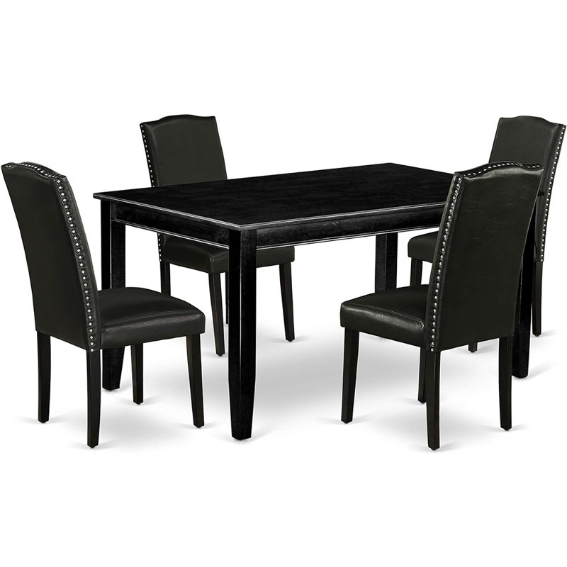 5 Piece Dining Room Table Set Includes a Rectangle Kitchen Table and 4 Faux Leather Parsons Dining Chairs,, Black, Black