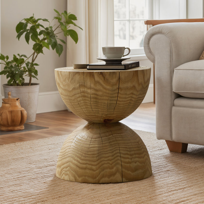Solid Pine Wood End Table, Natural Wood