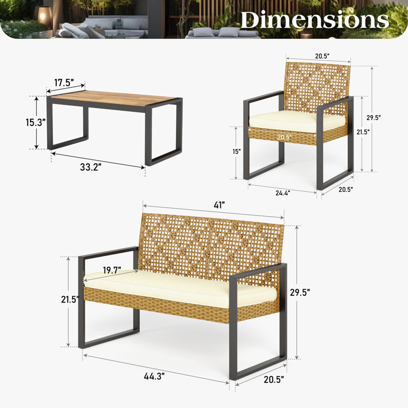 Ensemble de patio Armantine Darb, Jaune, Beige performance