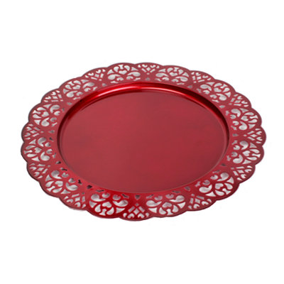 Red Metal With Scalloped Edge Tray