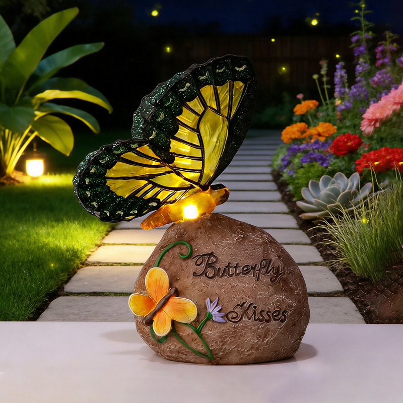 Statue solaire de jardin solaire en forme de bisous de jardin, résine résistante aux intempéries avec éclairage DEL chaud, H 6,88 po