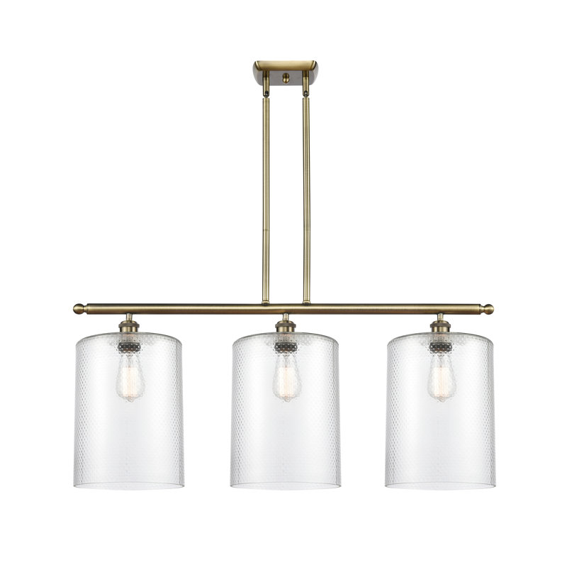 Luminaire suspendu tambour 3 lumières Dublin, Laiton antique, Transparent