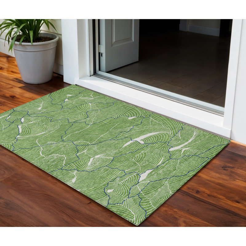 HomeRoots 3' X 5' Green Abstract Washable Indoor Outdoor Area Rug