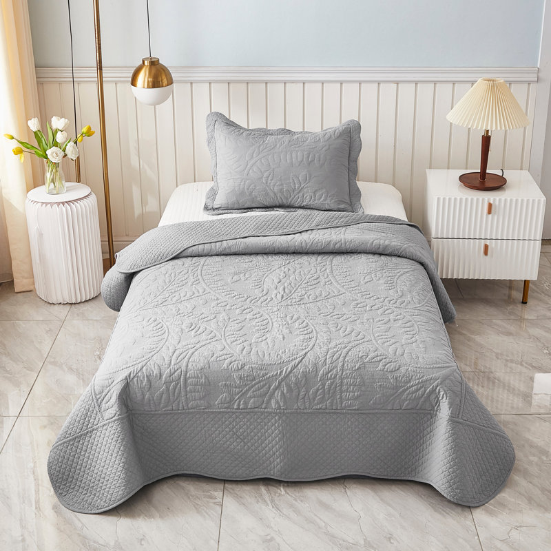 Pastel Grey Twin Cotton Reversible Bedspread Set