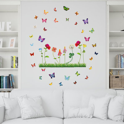 Adhésif décoratif papillons avec fleurs de jardin heureux