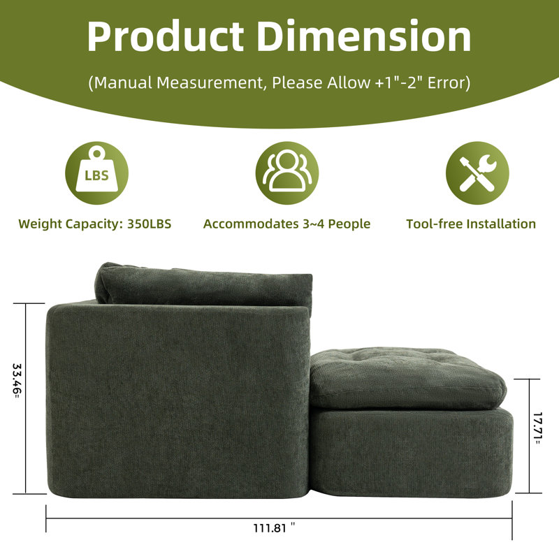 Compression Sectionals Chenille 111.8 Inch Modern L Shape For Home