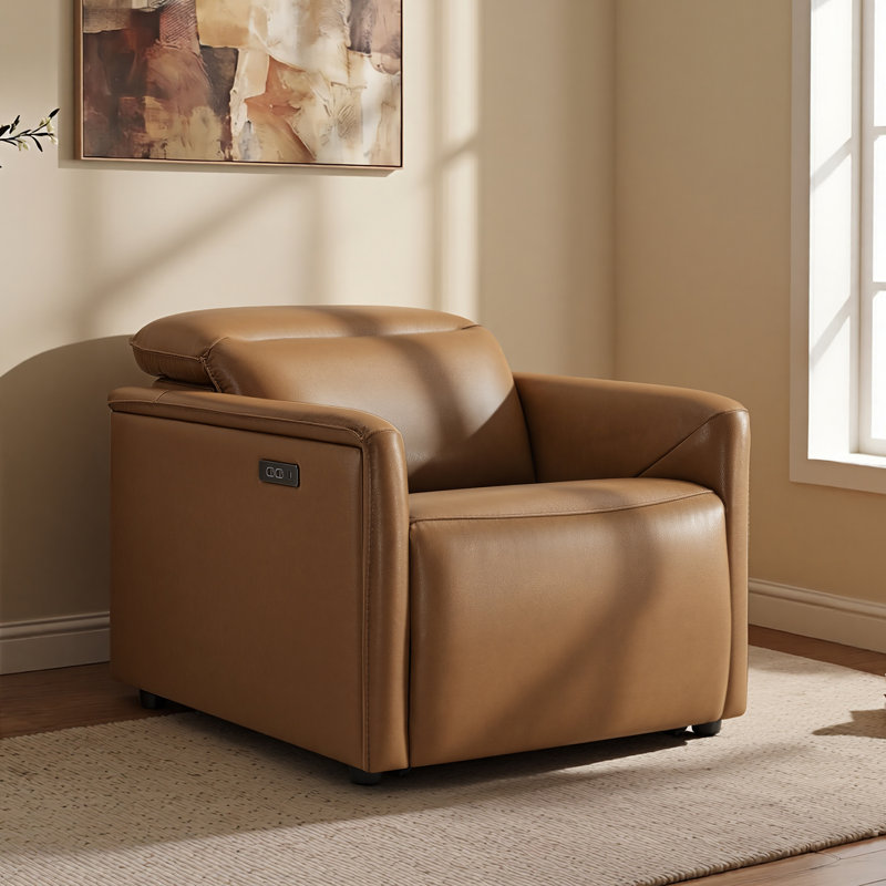 30.3'' Power Recliner with Zero Wall Design, Dual Motors and Power Headrest, Saddle Brown