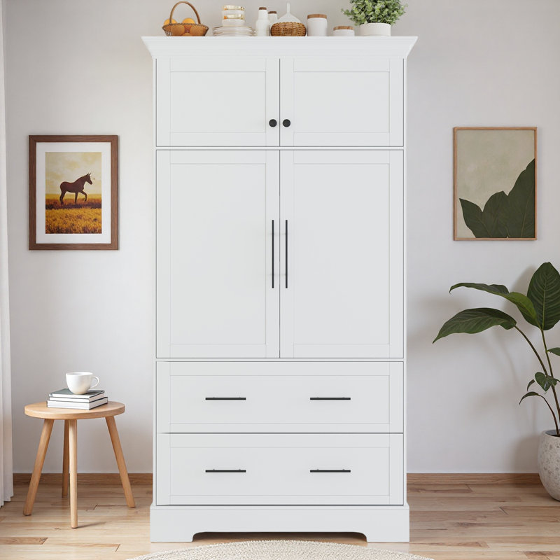 Farmhouse Tall Pantry Storage Cabinet with Adjustable Shelves, White