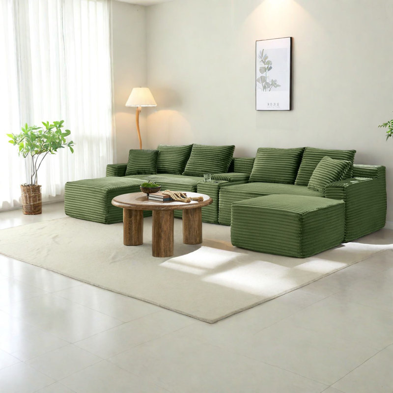 Green Corduroy Cloud Sectionals, Multifunctional Comfort For Home