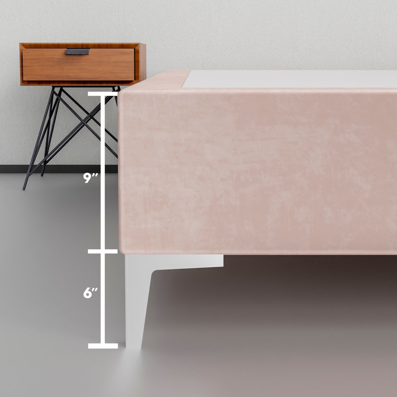 Lit plateforme tapissier Allivia, Simple TG, Rose clair