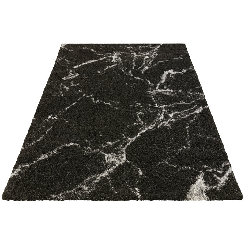 Mayrin Design High Pile Shaggy Black/White Rug, Rectangle 160 x 230cm