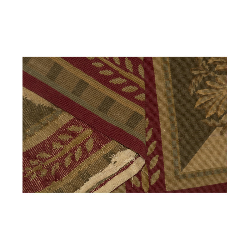 Hand-Knotted High-Quality Red, Beige, and Tan Square Area Rug