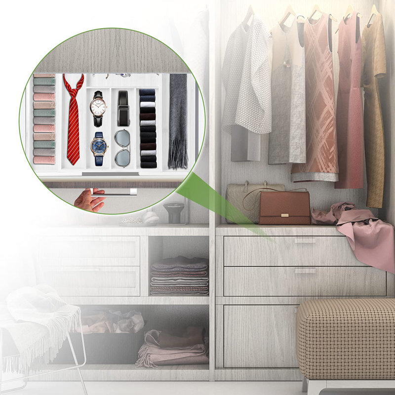 White Bamboo Adjustable Expandable Drawer Organizer