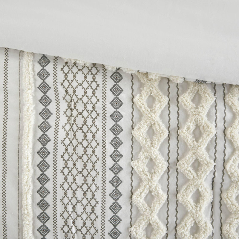 Ensemble d'édredon en coton 3 pièces, Ivoire ivoire, King Comforter + 2 Standard Shams