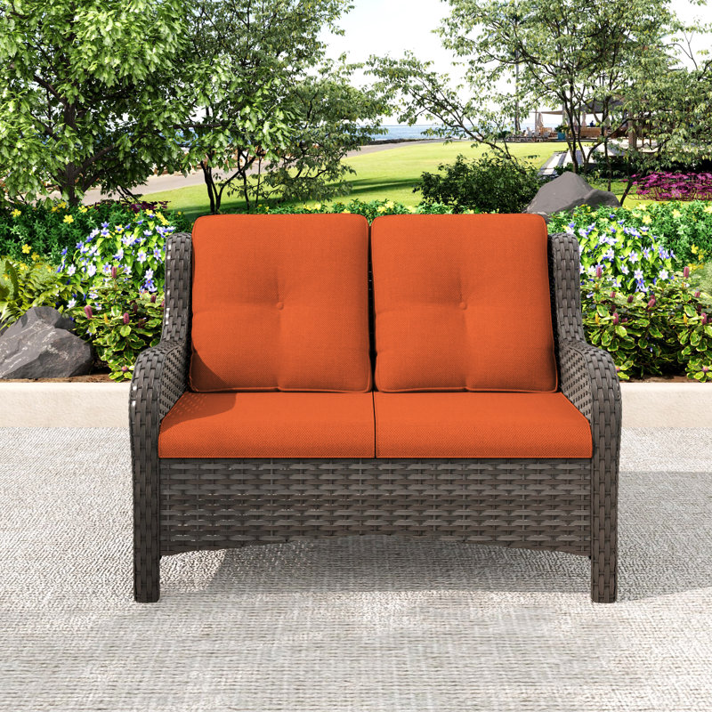 Causeuse d'extérieur Pe Wicker - Siège d'extérieur élégant et confortable, Orange
