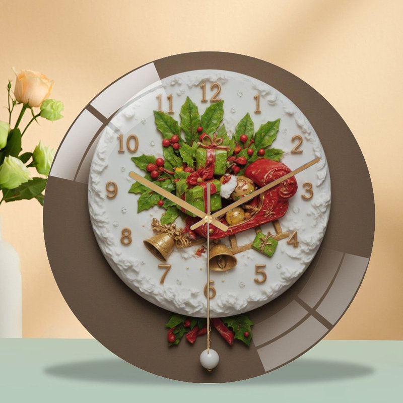 Horloge murale de Noël avec horloge et traîneau