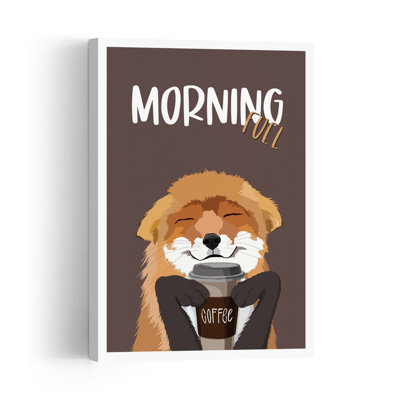 Happy Morning Coffee Contemporary Fox Animal Nature Wall Art Print