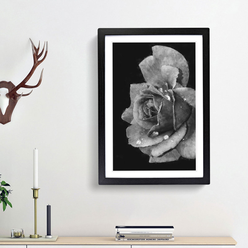 Rose Flower - Single Picture Frame Print on MDF, Black Framed, 63cm H x 45cm W x 2cm D