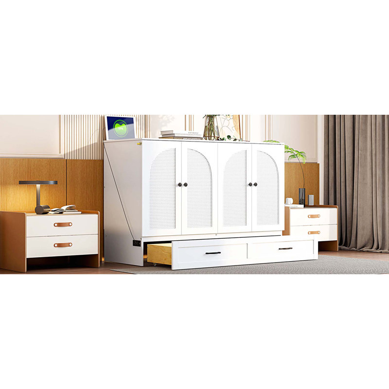 Lit escamotable avec grands tiroirs Murphy, Lit double, Blanc