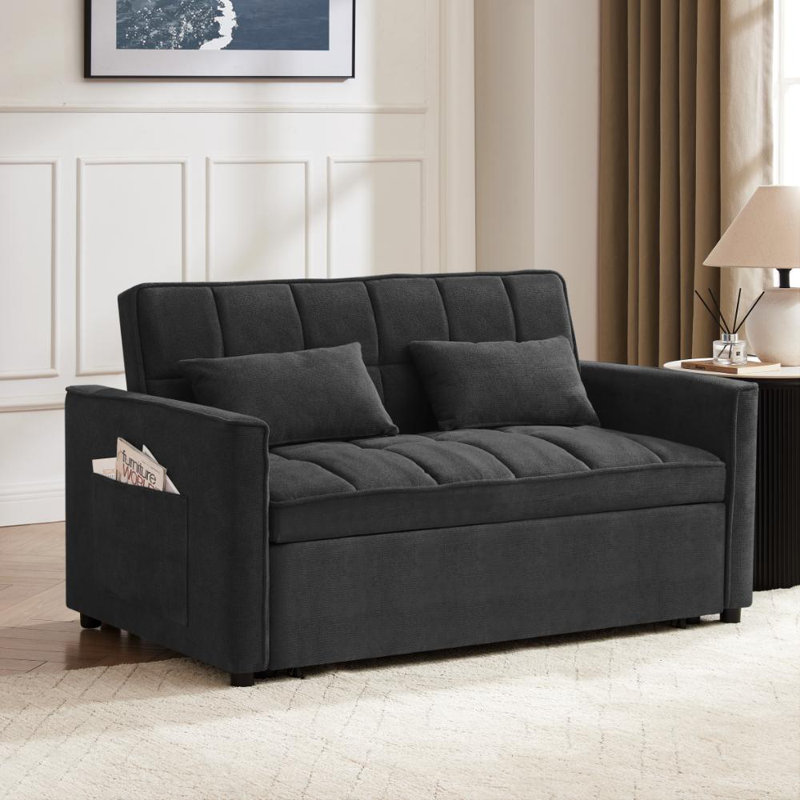 Harriet 2 Seater Linen Sofa Bed, Dark Grey