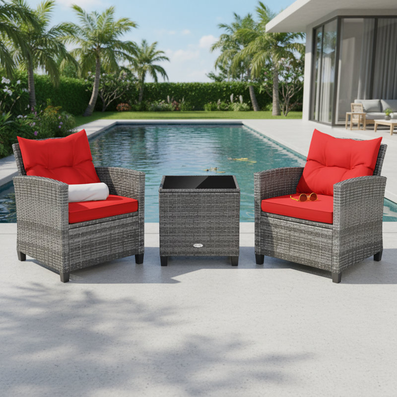Ensemble de conversation avec coussins pour 2 personnes Patiojoy Wicker, Rouge