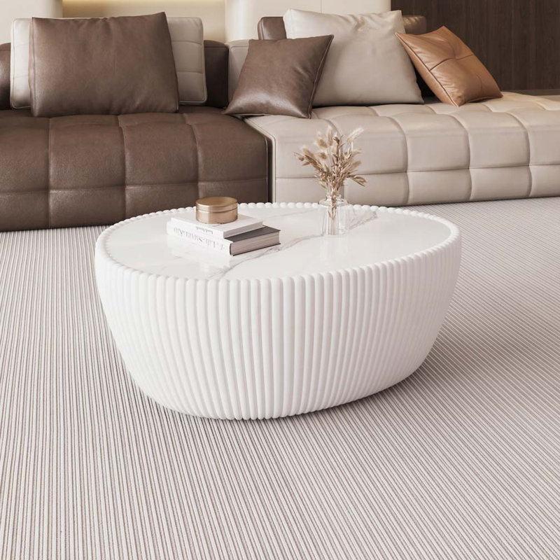 Table basse en cuir Eggs Shape, Blanc, Marbre blanc