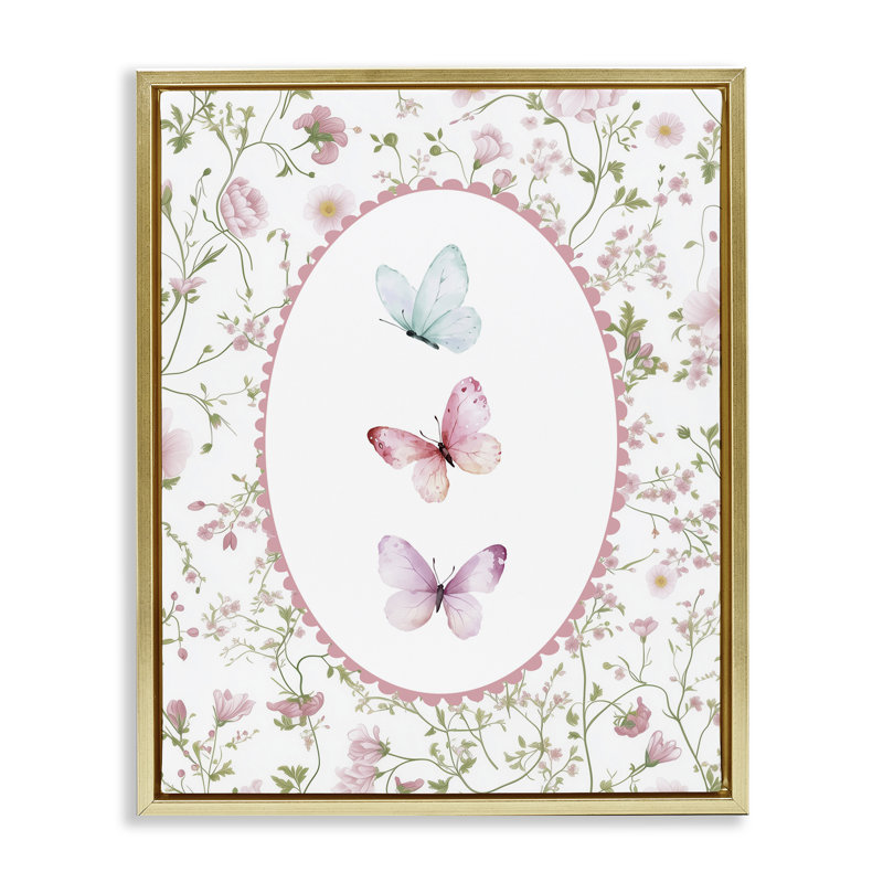 Cadre flottant délicat avec fleurs et papillons, design par Christine Simpson Art, H 31 po x l 25 po