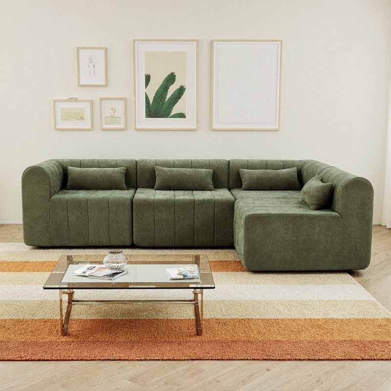 Canapé modulaire en L beige, canapé modulaire en mousse compressée 4 pièces pour les salons modernes, Vert