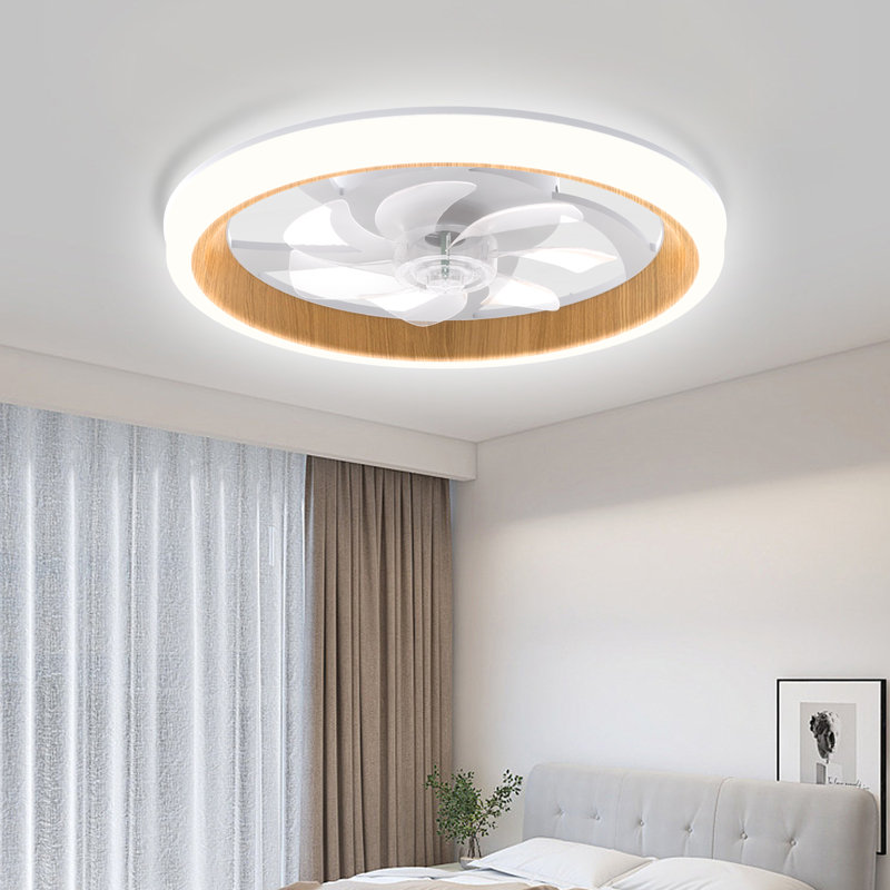 Ventilateur de plafond moderne à profil bas de 20 po avec lumière et télécommande, moteur à courant continu à 6 vitesses, 3 ampoules à DEL à intensité variable