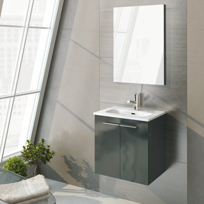 Start 19.5 " W Free Standing Wall Mounted Single Double Single Vanity Bathroom Vanity With Ceramic Top with Mirror