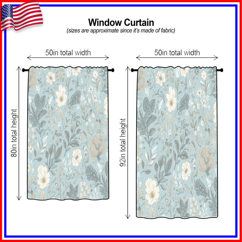 Rideaux à motif floral bleu, voilages et voilages à motif floral - 1 panneau, Transparent, 50" x 80" - 1 Panel