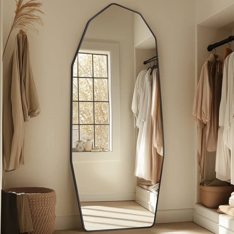Chic Diamond Floor Mirror, Black, 71" x 26"