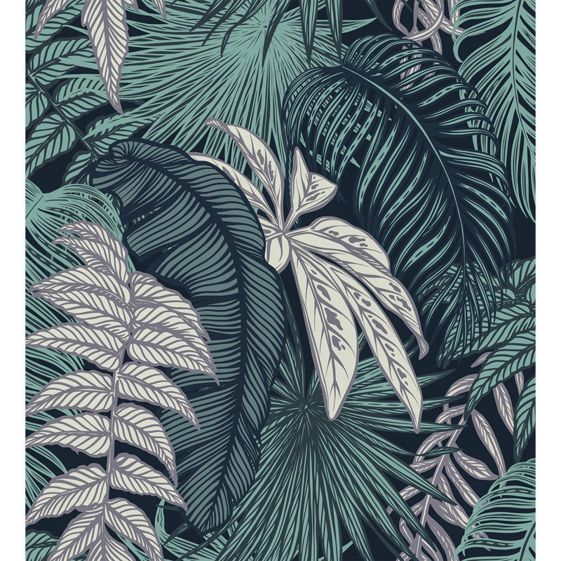 Toile luxuriante à feuilles tropicales vert foncé, L 132 po x l 120 po