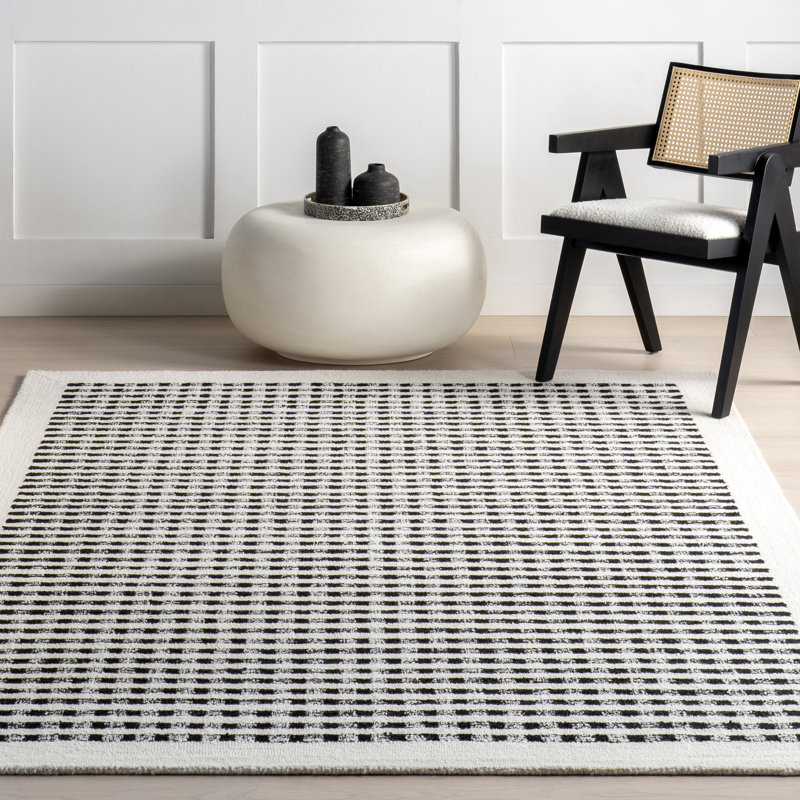 Ivory and Black Wool Handmade Braided Rectangular Area Rug