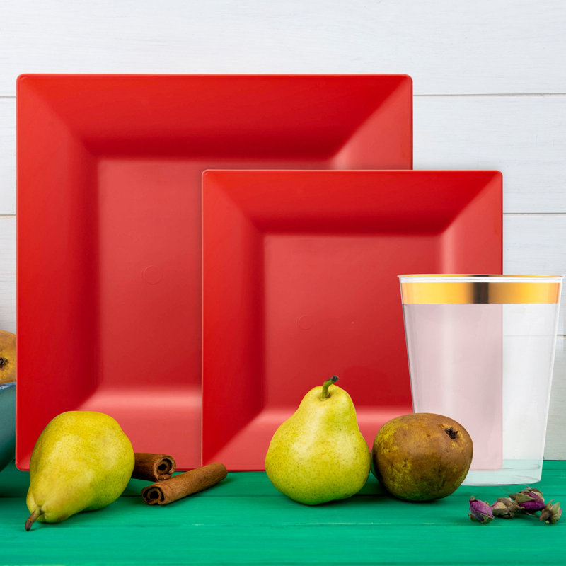 Red Square Disposable Plastic Tableware Set - 60 Settings