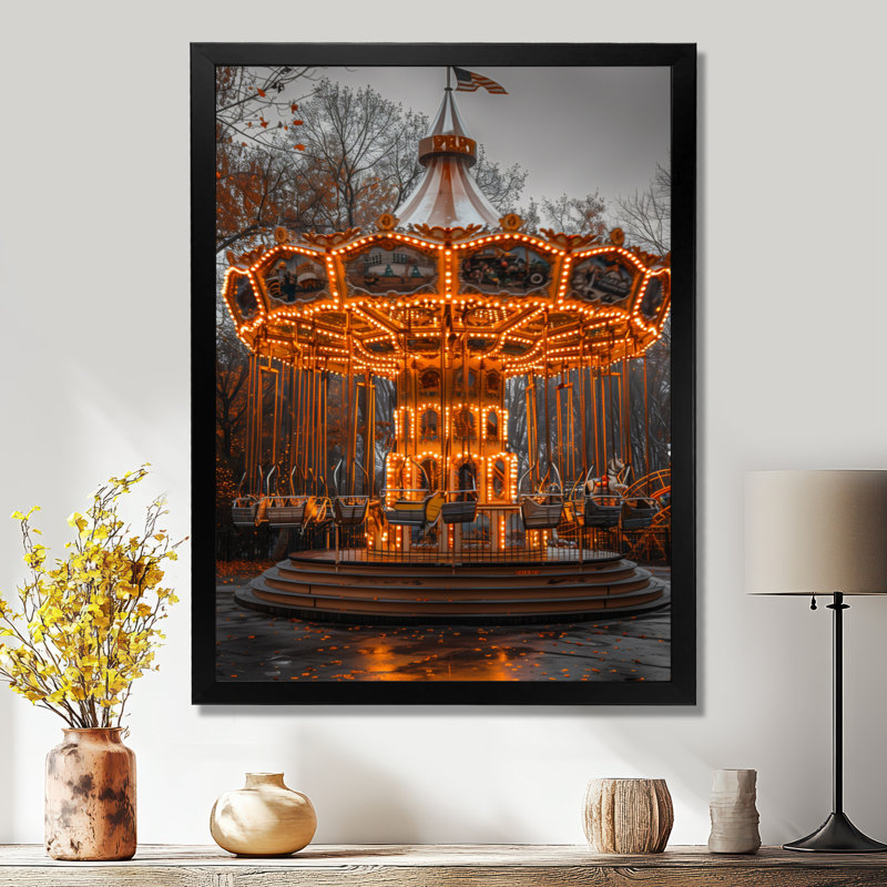 Parc d'attractions jaune et gris, H 44 po x l 34 po x P 1,5 po, Cadre simple noir
