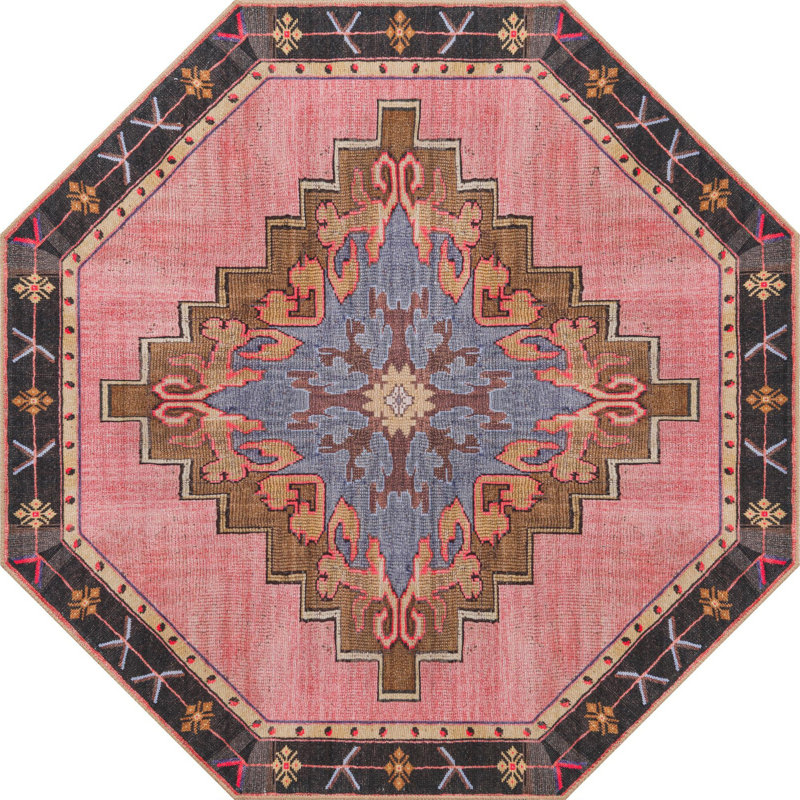 Tapis traditionnel de couleur rose-beige, Octogone 5 pi