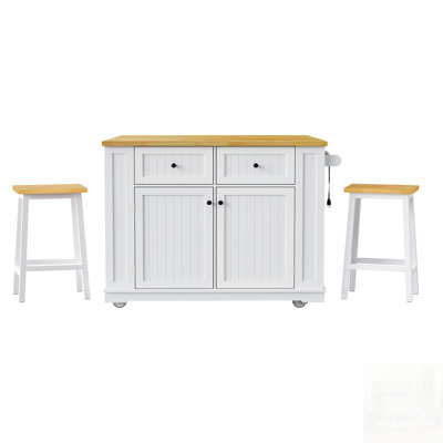 Kitchen Island with 2 Bar Stools, Power Outlet, and Ample Storage, Perfect for Modern Kitchens and Multi-Functional Use