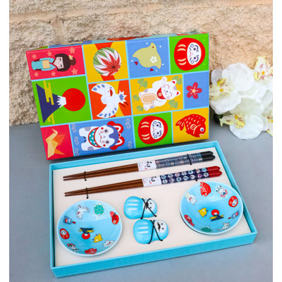 Japanese Cartoon Icons Blue Sauce Dishes Chopsticks And Rests Sushi Set For 2