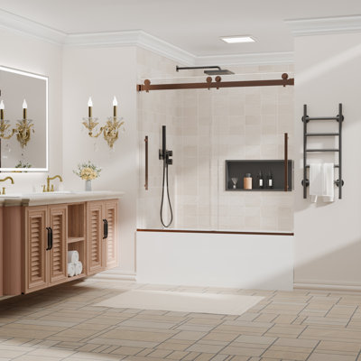 56-60 In. W X 58 In. H Semi-Frameless Double Sliding Tub Door With 1/4 In. Clear Tempered Glass In Oil Rubbed Bronze